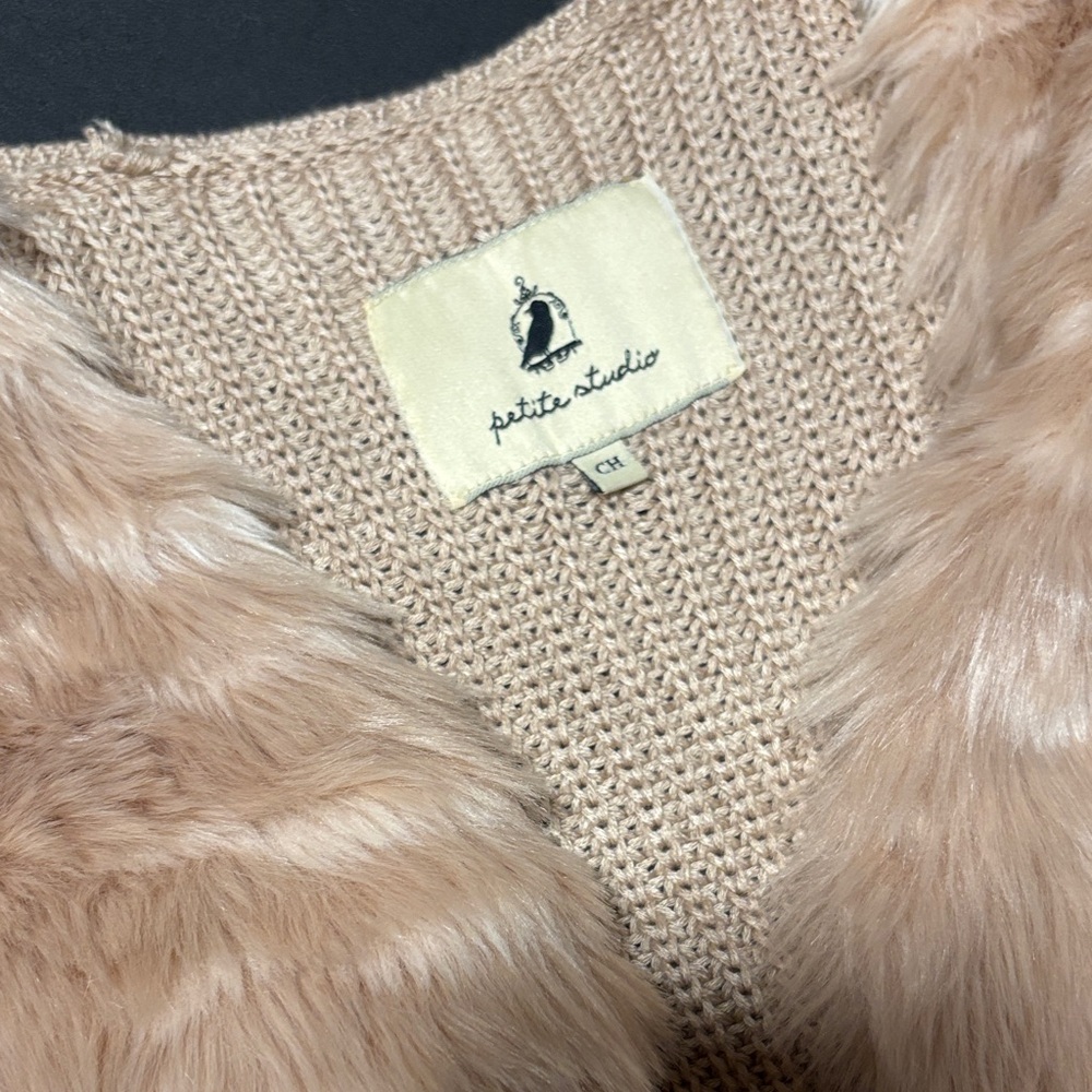 Petite Studio Beige Knit Sweater with Faux Fur